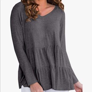 Women Long Sleeve Ruffle Hem Peplum Tops
